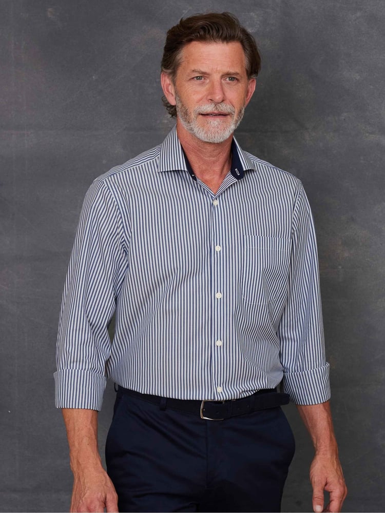 The Savile Row Company Blue 100% Cotton Stripe Classic Fit Smart Casual Shirt - Image 1 of 7