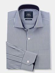 The Savile Row Company Blue 100% Cotton Stripe Classic Fit Smart Casual Shirt - Image 5 of 7