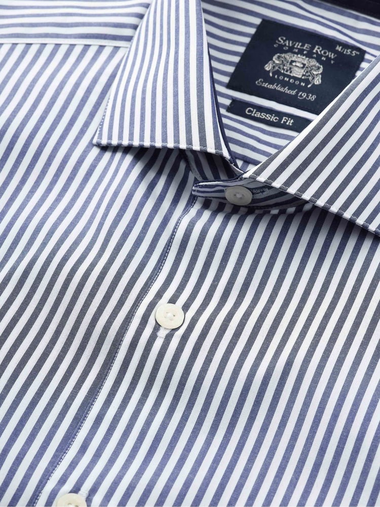 The Savile Row Company Blue 100% Cotton Stripe Classic Fit Smart Casual Shirt - Image 7 of 7