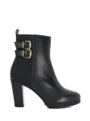 Dune London Black Oreanix Double Buckle Block Heel Boots - Image 2 of 6