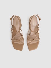 Reiss Neutral Elise Leather Strappy Stiletto Sandals - Image 3 of 5
