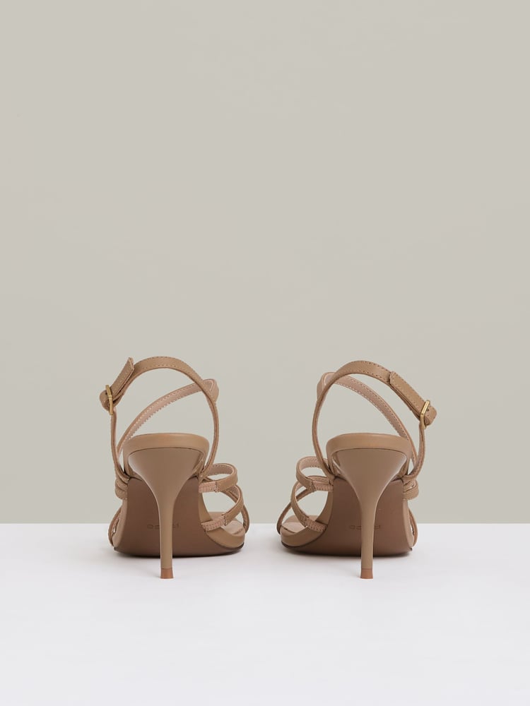 Reiss Neutral Elise Leather Strappy Stiletto Sandals - Image 5 of 5
