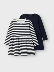 Name It Blue Striped And Plain Jersey Dresses 2 Pack - Image 1 of 3