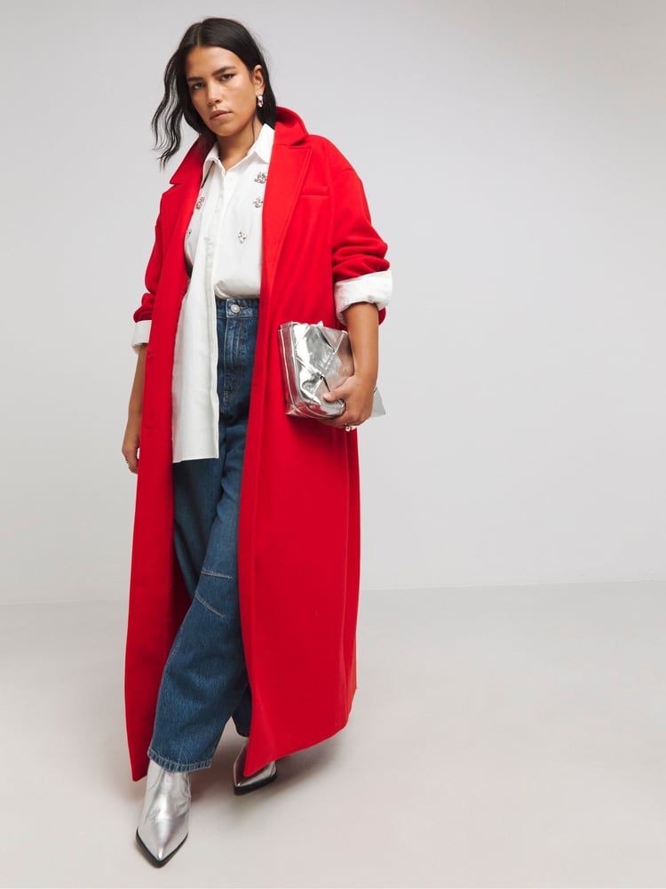 Simply Be Red Faux Fur Wool Maxi Coat - Image 1 of 4