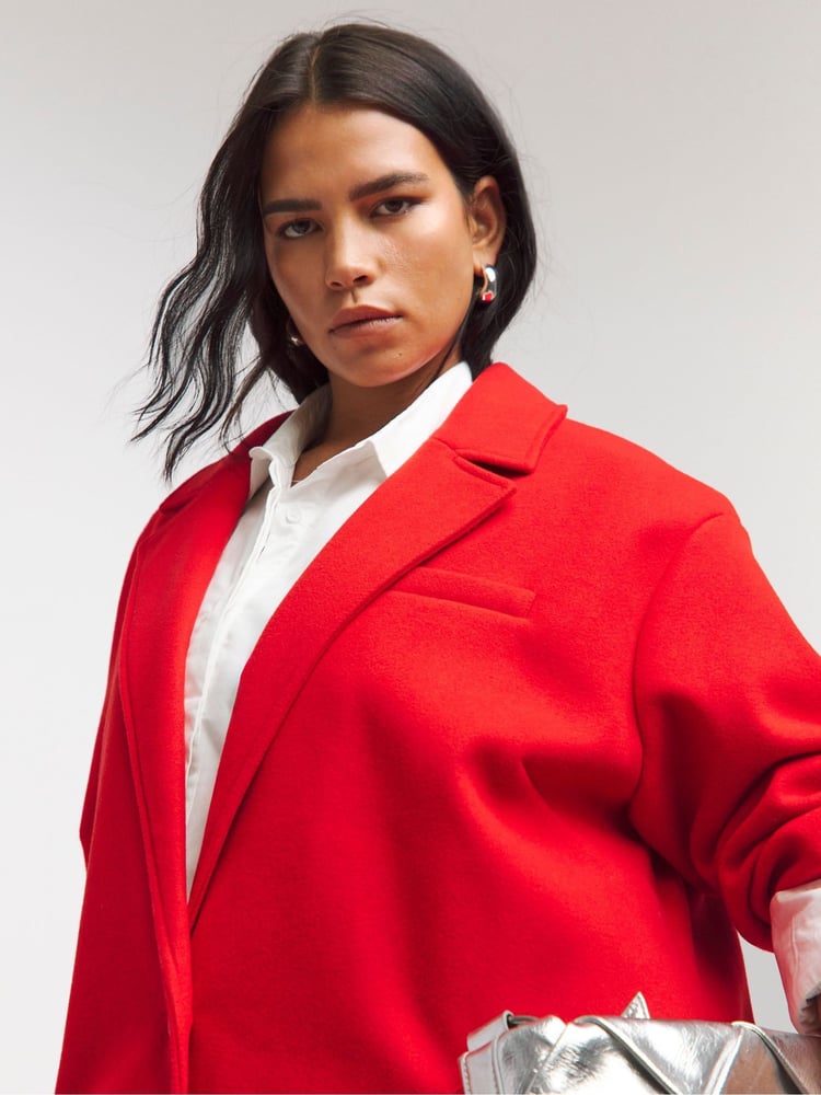 Simply Be Red Faux Fur Wool Maxi Coat - Image 4 of 4