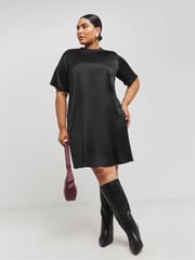 Simply Be Black Satin T-Shirt Dress - Image 1 of 4