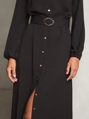 Lipsy Black Midi Long Sleeve Button Through Shirt Dress - Image 2 of 3