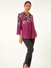 Roman Purple Floral Print Relaxed Stretch Blouse - Image 2 of 5