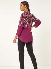 Roman Purple Floral Print Relaxed Stretch Blouse - Image 3 of 5