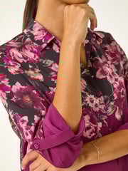 Roman Purple Floral Print Relaxed Stretch Blouse - Image 5 of 5