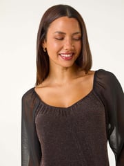 Roman Black Sparkle Chiffon Sleeve Top - Image 2 of 5