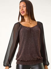 Roman Black Sparkle Chiffon Sleeve Top - Image 4 of 5