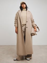 Simply Be Natural Faux Fur Wool Maxi Coat - Image 1 of 4