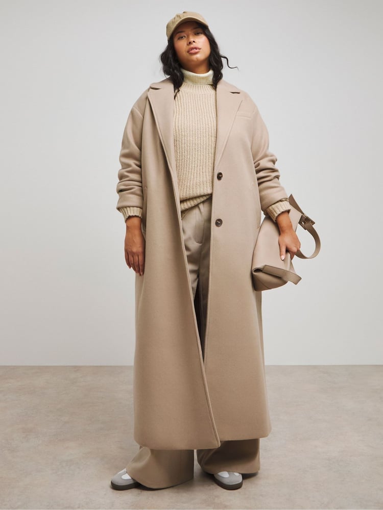 Simply Be Natural Faux Fur Wool Maxi Coat - Image 1 of 4