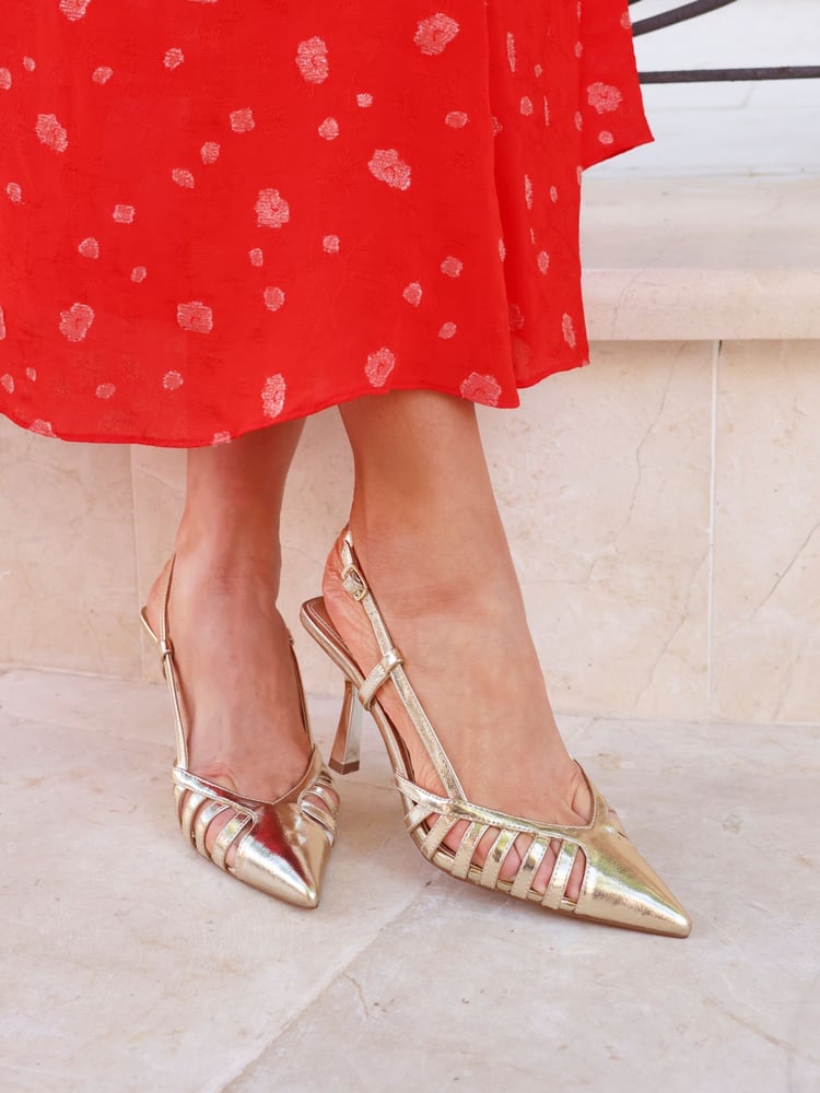 Linzi Gold Alias Cut Out Slingback Court Heels - Image 1 of 5