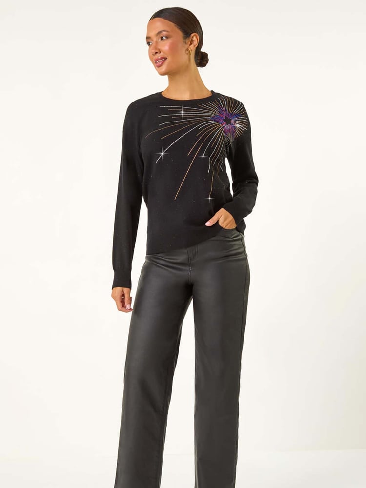 Roman Black Starburst Hotfix Embellished Jumper - Image 2 of 5