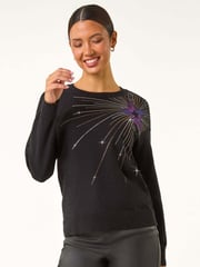 Roman Black Starburst Hotfix Embellished Jumper - Image 4 of 5