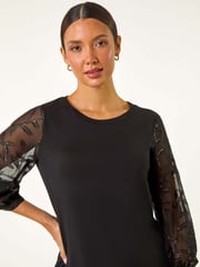 Roman Black Textured Floral Contrast Top - Image 3 of 5
