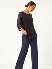 Roman Black Textured Floral Contrast Top - Image 4 of 5