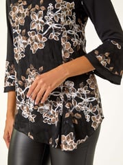Roman Brown Floral Print Lace Asymmetric Hem Top - Image 6 of 6