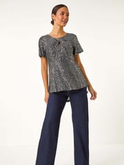 Roman Metallic Shimmer Sequin Twist Detailed Top - Image 4 of 6