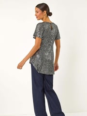 Roman Metallic Shimmer Sequin Twist Detailed Top - Image 5 of 6