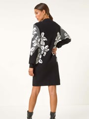 Roman Black Floral Print Jacquard Knitted Dress - Image 3 of 5