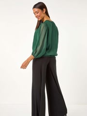 Roman Green Embroidered Lace Shirred Hem Top - Image 4 of 6