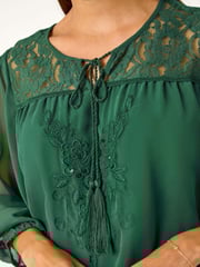Roman Green Embroidered Lace Shirred Hem Top - Image 6 of 6