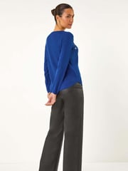 Roman Blue Sunray Embellished Crew Neck Knit Jumper - Image 3 of 5
