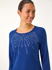 Roman Blue Sunray Embellished Crew Neck Knit Jumper - Image 4 of 5