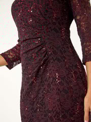 Roman Red Sequin Lace Overlay Ruched Dress - Image 5 of 5