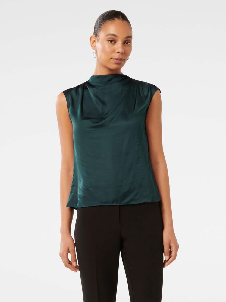 Forever New Green Jess Drape Neck Blouse - Image 1 of 5