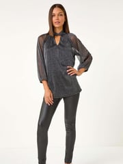 Roman Black Twist Neck Glitter Mesh Top - Image 2 of 5