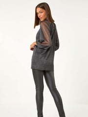 Roman Black Twist Neck Glitter Mesh Top - Image 3 of 5