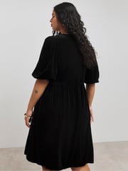 Simply Be Black Velour Puffball Skater Dress - Image 2 of 4