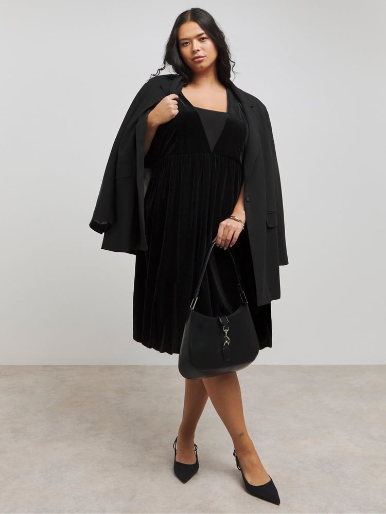 Simply Be Black Velour Puffball Skater Dress - Image 4 of 4