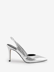 Mint Velvet Silver Leather Slingback Heels - Image 1 of 1