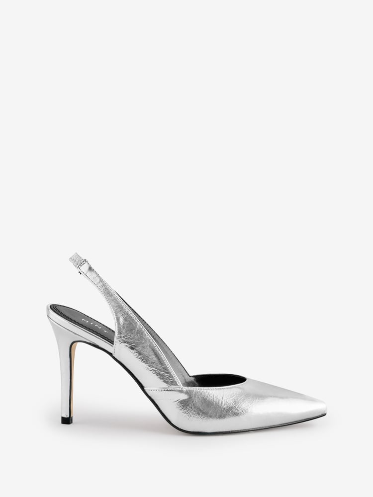 Mint Velvet Silver Leather Slingback Heels - Image 1 of 1