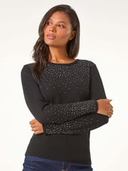 Roman Black Hotfix Embellished Sleeve Knit Jumper - Image 3 of 6