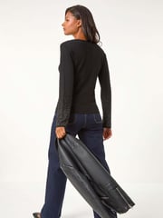 Roman Black Hotfix Embellished Sleeve Knit Jumper - Image 4 of 6