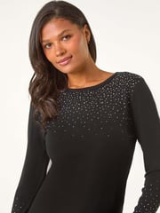 Roman Black Hotfix Embellished Sleeve Knit Jumper - Image 5 of 6