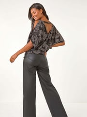 Roman Pink Glitter Print Banded Hem Stretch Top - Image 2 of 5