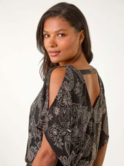 Roman Pink Glitter Print Banded Hem Stretch Top - Image 4 of 5
