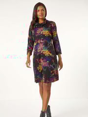 Roman Black Abstract Print Ponte Tab Detail Dress - Image 1 of 5
