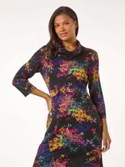 Roman Black Abstract Print Ponte Tab Detail Dress - Image 2 of 5
