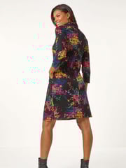 Roman Black Abstract Print Ponte Tab Detail Dress - Image 3 of 5