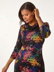 Roman Black Abstract Print Ponte Tab Detail Dress - Image 4 of 5