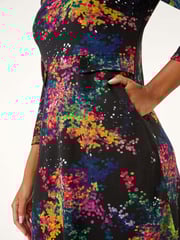 Roman Black Abstract Print Ponte Tab Detail Dress - Image 5 of 5