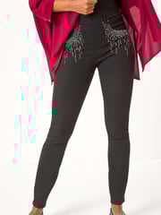 Roman Black Hotfix Pocket Trim Denim Leggings - Image 4 of 5